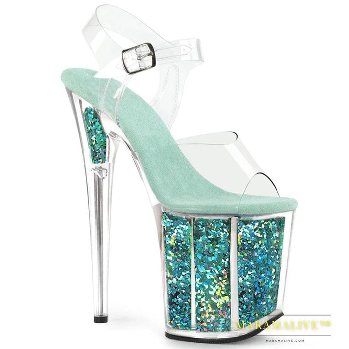 Sexy Sequined Platform Heel Shoes, 20 Cm High Transparent