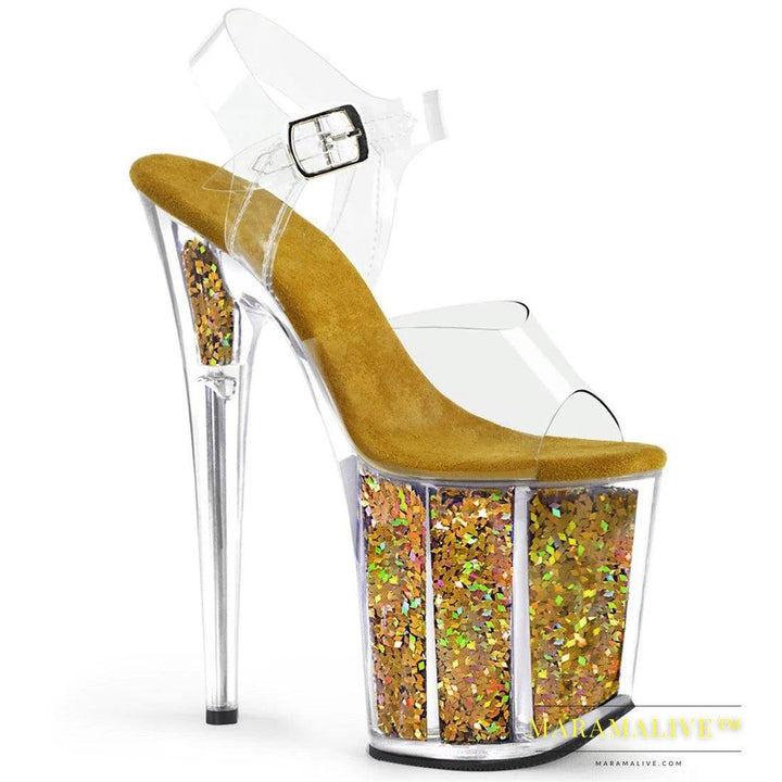 Sexy Sequined Platform Heel Shoes, 20 Cm High Transparent