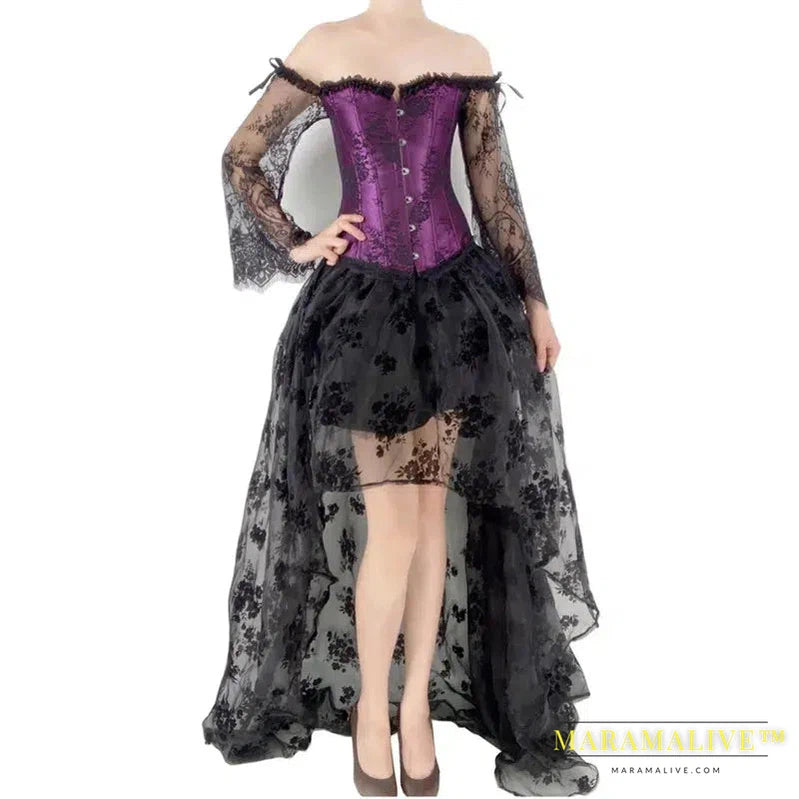 Sexy Steampunk Corset Dress Women's Medieval Victorian Gothic Lace Bustiers Corset + Irregular Skirt Wedding Party Corset Dress