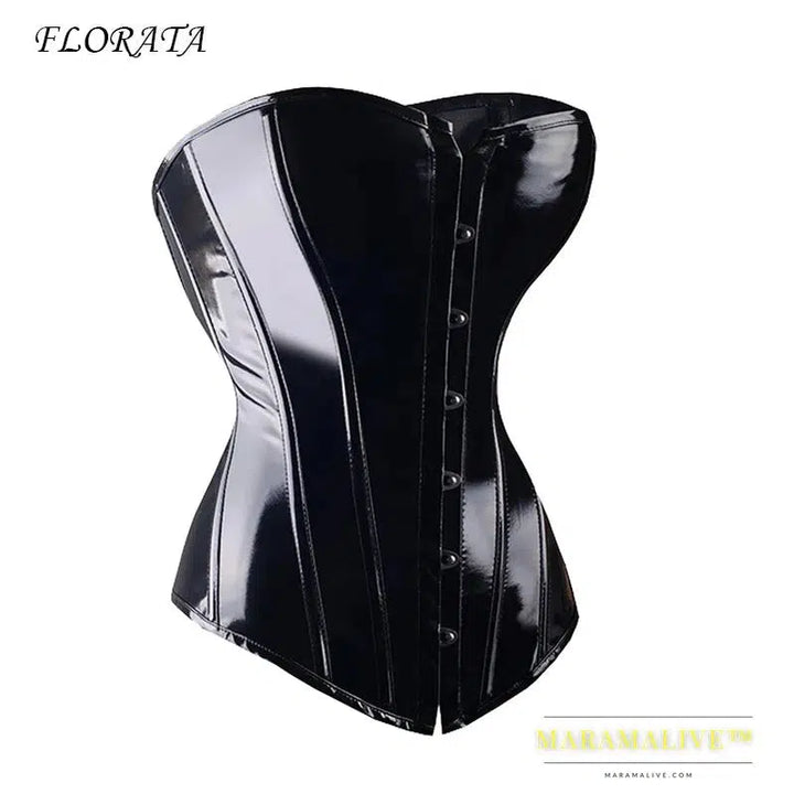 Sexy women PVC Overbust Corset Steampunk Lingerie Top-Goth Corset Sexy Leather Waist Trainer