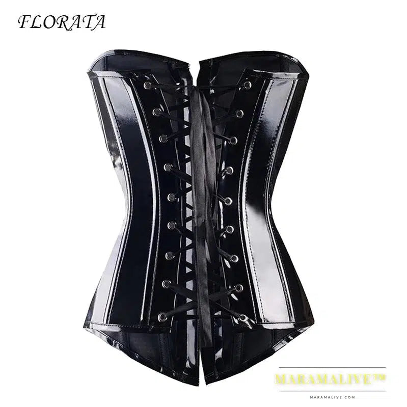 Sexy women PVC Overbust Corset Steampunk Lingerie Top-Goth Corset Sexy Leather Waist Trainer