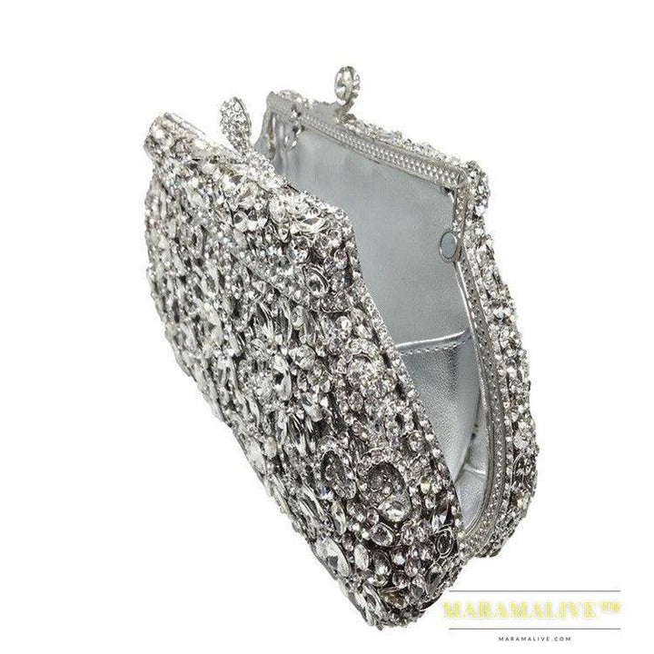 Shell-shaped Metal Diamond-studded Rhinestone Dinner Bag