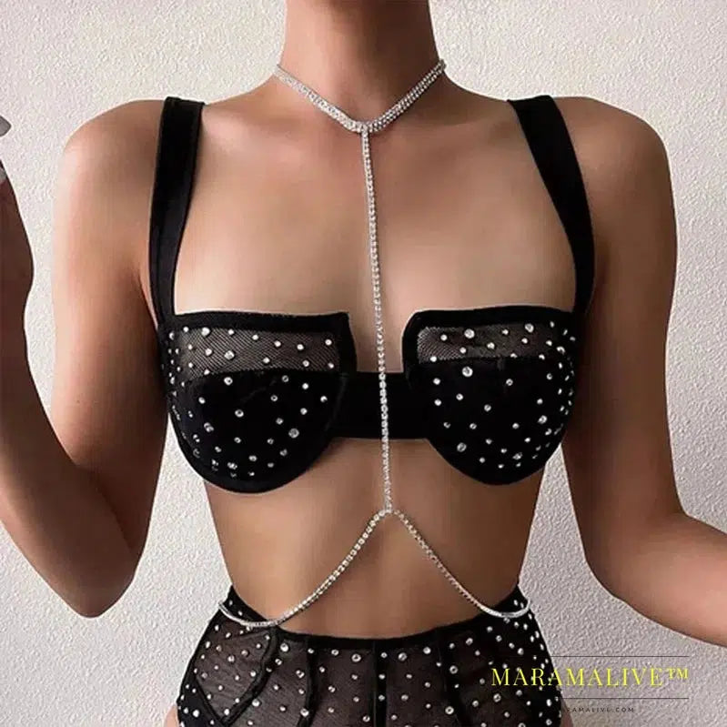 Shiny Rhinestone Body Chain Bra Necklace Harness Jewelry Sexy Bikini Crystal Bralette Breast Waist Body Jewelry Gift