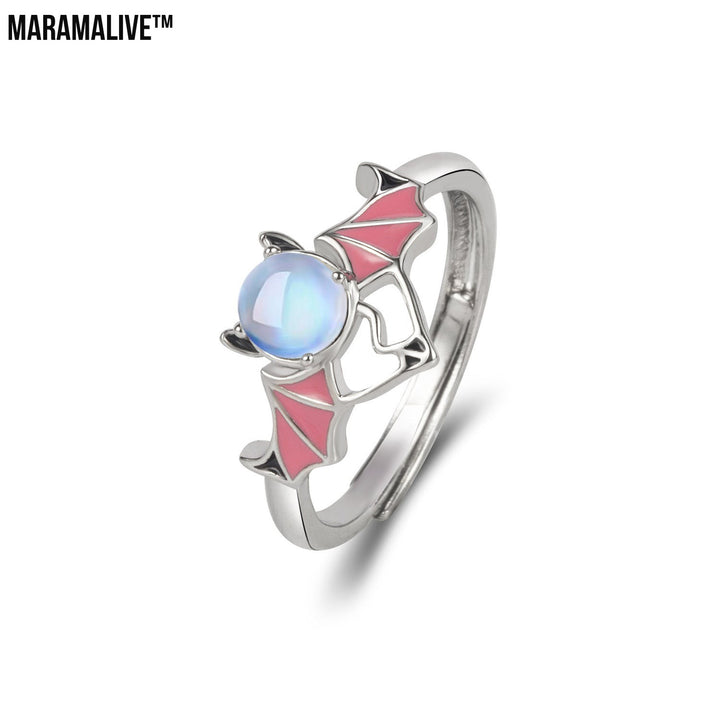 Silver Blue Moonlight Stone Angel Demon Ring