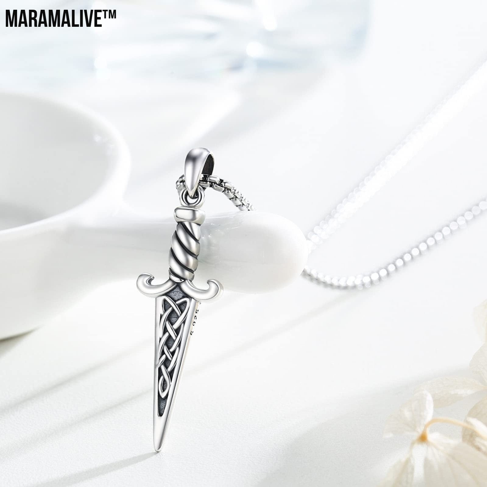 Silver Celtic-style Double-Edged Dagger Pendant Necklace Jewelry