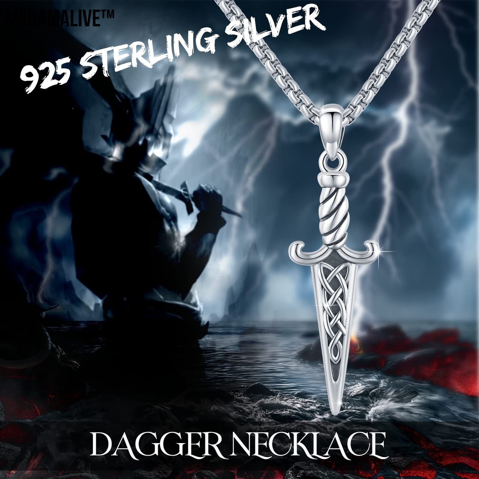 Silver Celtic-style Double-Edged Dagger Pendant Necklace Jewelry