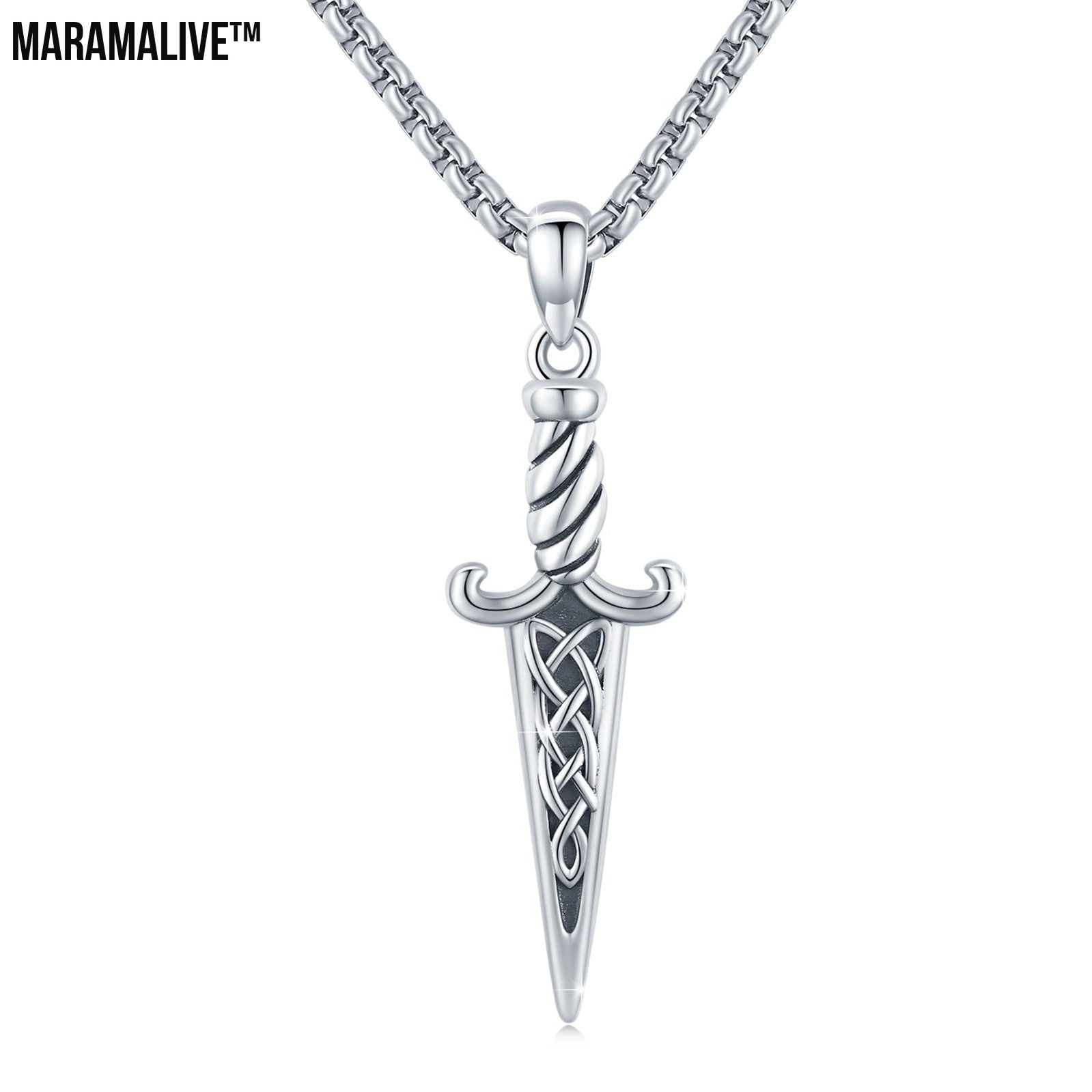 Silver Celtic-style Double-Edged Dagger Pendant Necklace Jewelry