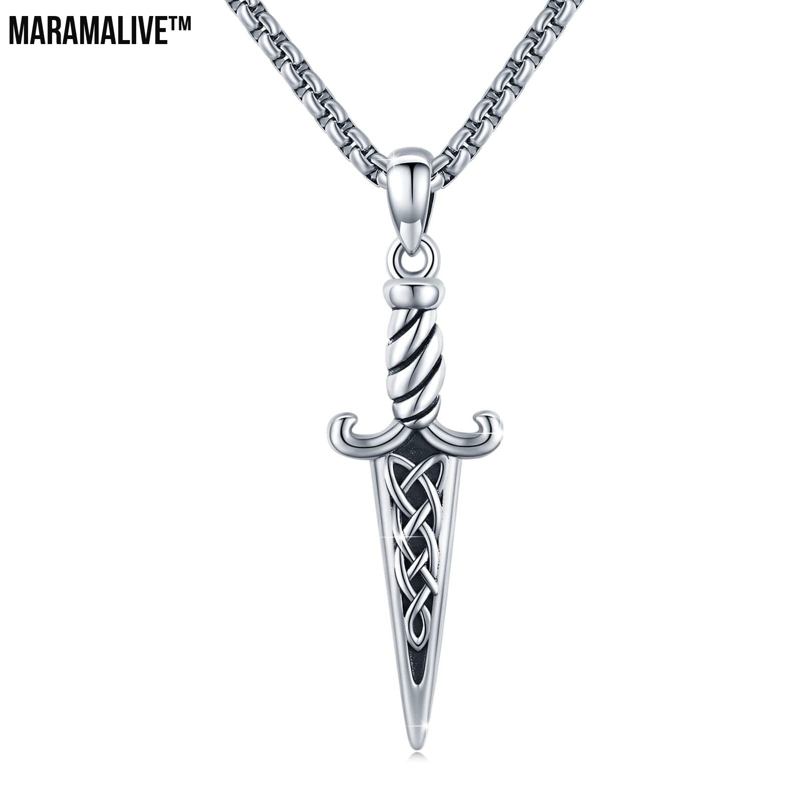 Silver Celtic-style Double-Edged Dagger Pendant Necklace Jewelry