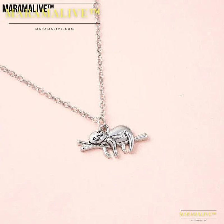 Silver Color Slow Down Be Happy Slider Sloth Pendant Necklaces