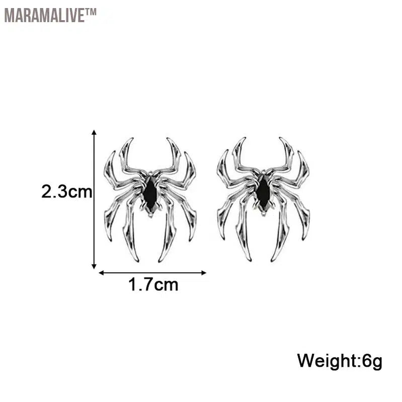 Silver Color Spider Stud Earrings for Women Unique Design Punk Personality Female Small Earrings Black Enamel Fashion Jewelry