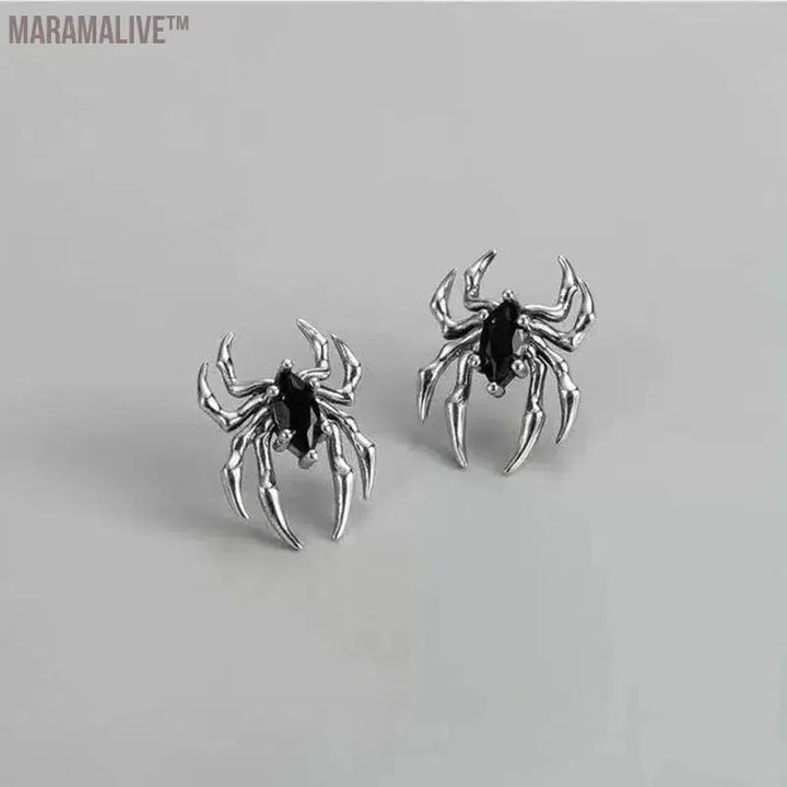 Silver Color Spider Stud Earrings for Women Unique Design Punk Personality Female Small Earrings Black Enamel Fashion Jewelry