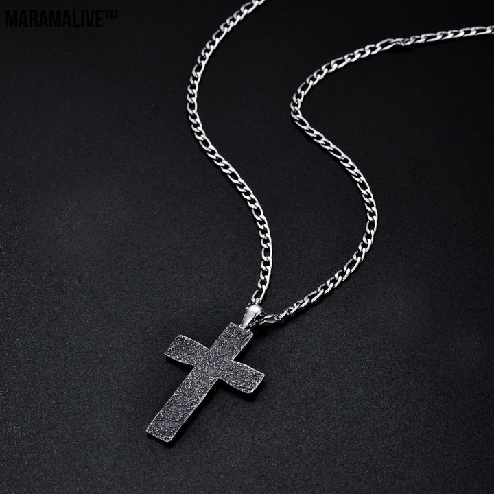 Silver Cross Pendant Necklace with Oxidized Chain