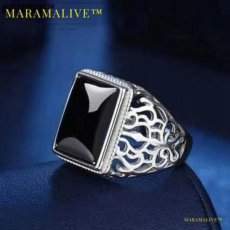 Silver Plated Black Onyx Men Ring