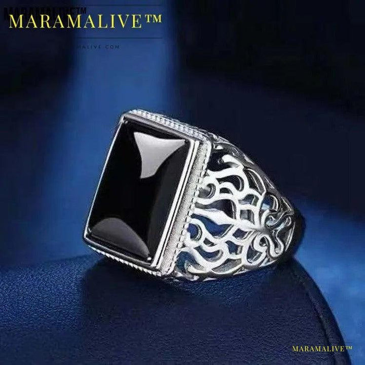 Silver Plated Black Onyx Men Ring