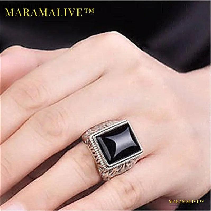 Silver Plated Black Onyx Men Ring