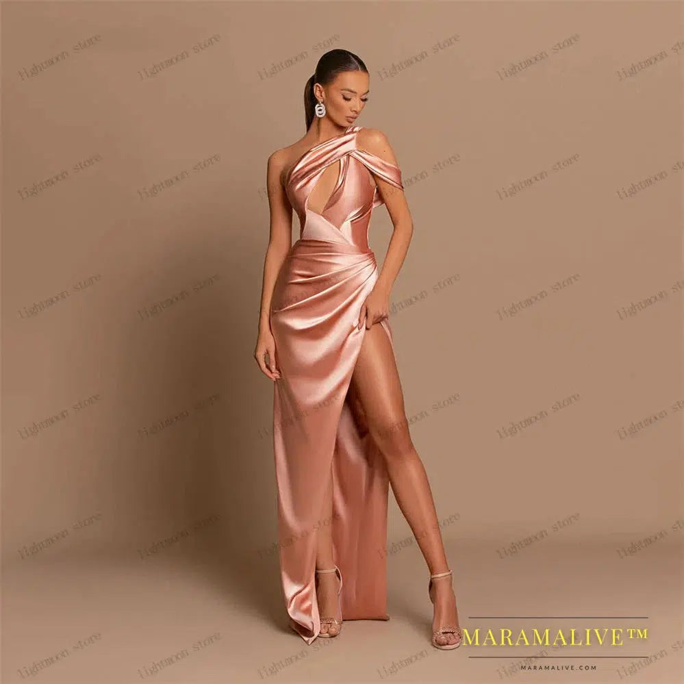 Simple Evening Dresses Satin Pleat Prom Dress Halter Neck Sleeveless Backless High Slit Robes For Party Vestidos De Gala 2024