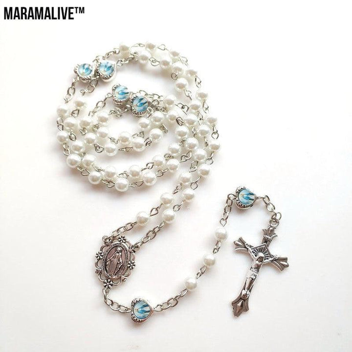 Simple Jewelry Glass Pearl Rosary Necklace