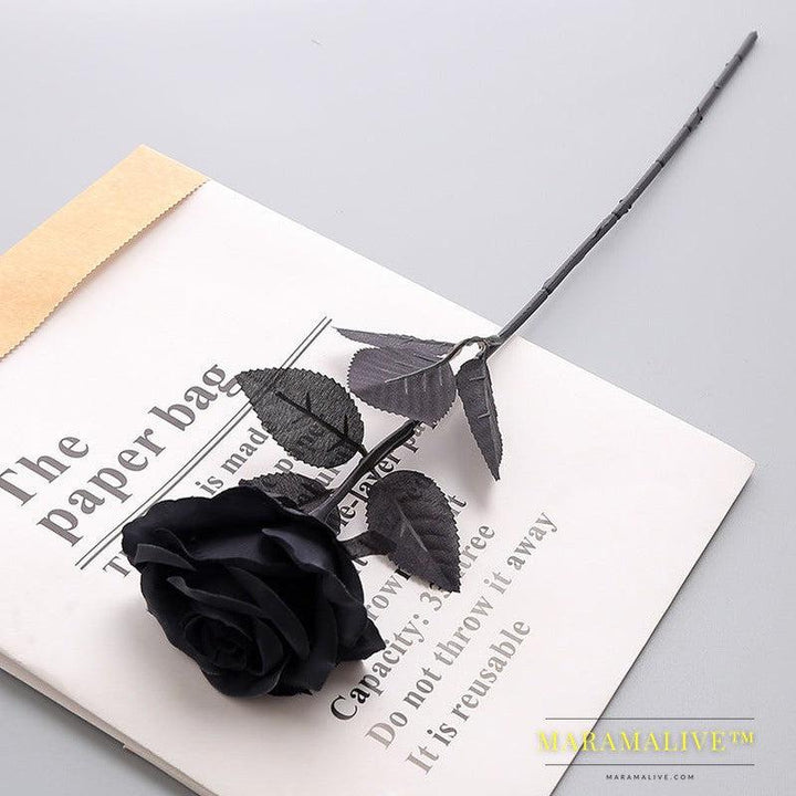 Simulation Pure Black Single Rose Bouquet Gothic Style Dark Series Decorative Fake Flower