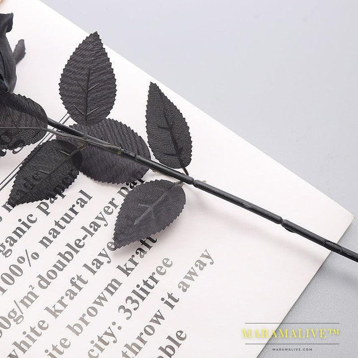 Simulation Pure Black Single Rose Bouquet Gothic Style Dark Series Decorative Fake Flower