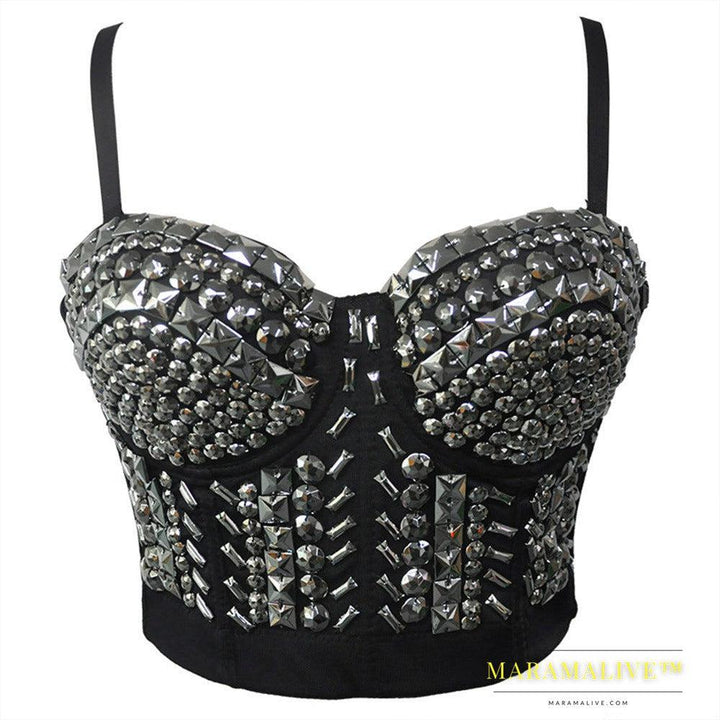 Singer Dancer Costume Punk Sequin Bead Women Bra