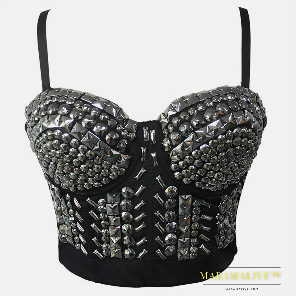 Singer Dancer Costume Punk Sequin Bead Women Bra