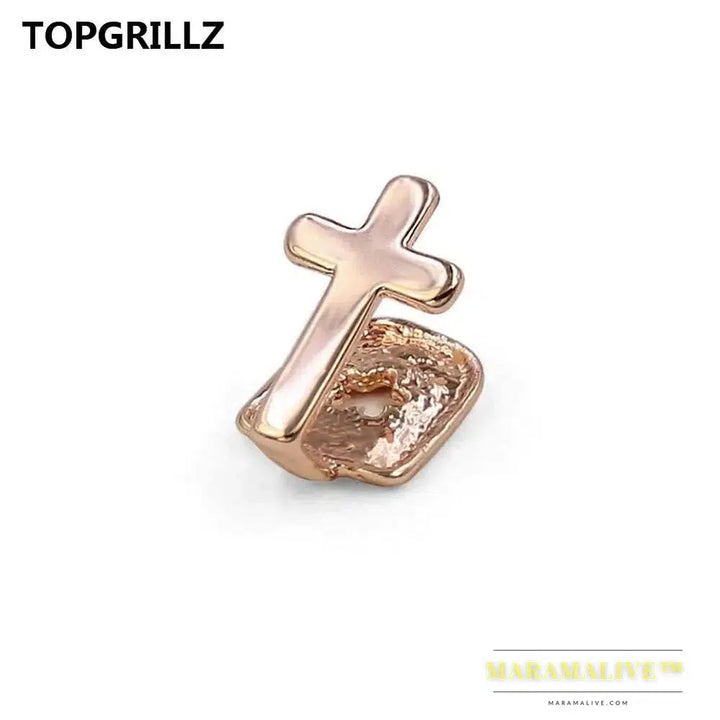 Single Cross Teeth Grillz Yellow Gold Color Plated Canine One Tooth Grills Upper Hip Hop Top Fangs Hollow Grill