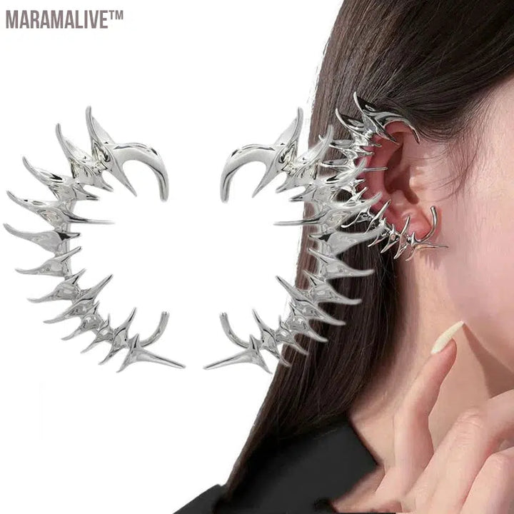 Skeleton Spike Cyberpunk Ear Clips Personality Unisex Gothic Punk Silver Color Couple Earrings Jewelry Accessories Gifts