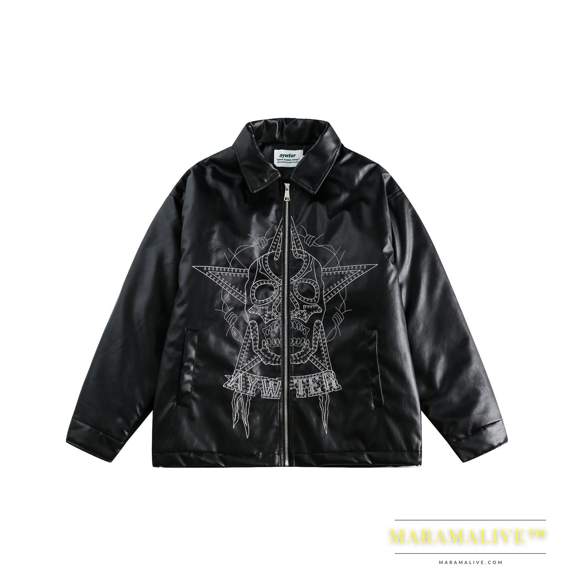 Skull Embroidery Thickening Punk Leather Coat