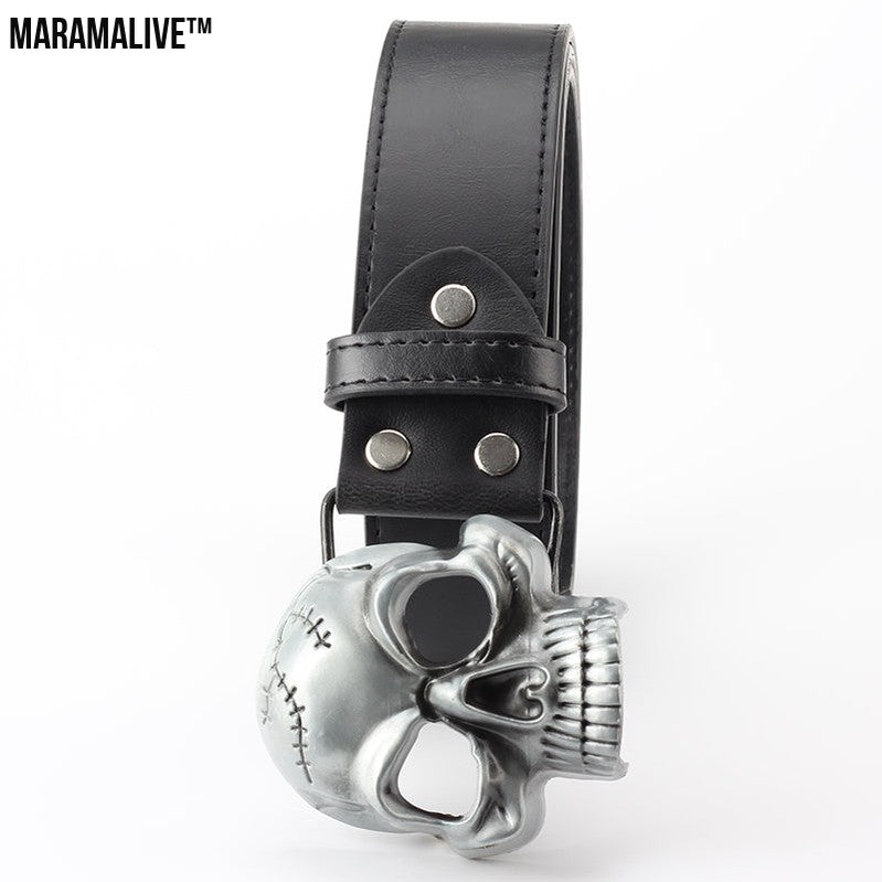 Skull head leather belt