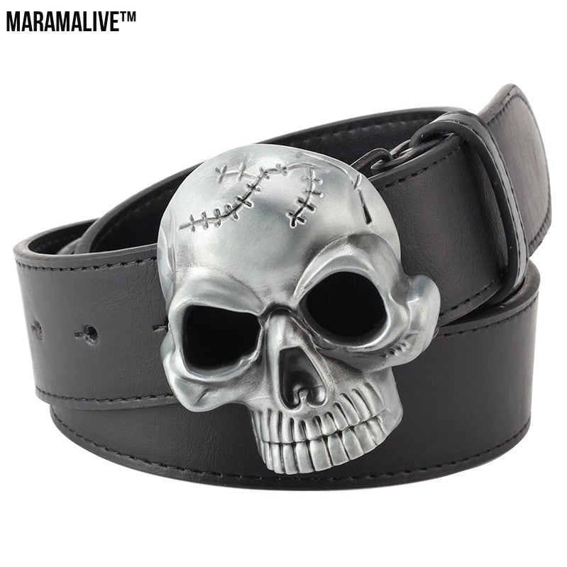 Skull head leather belt