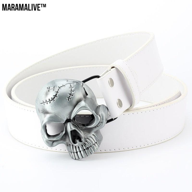 Skull head leather belt