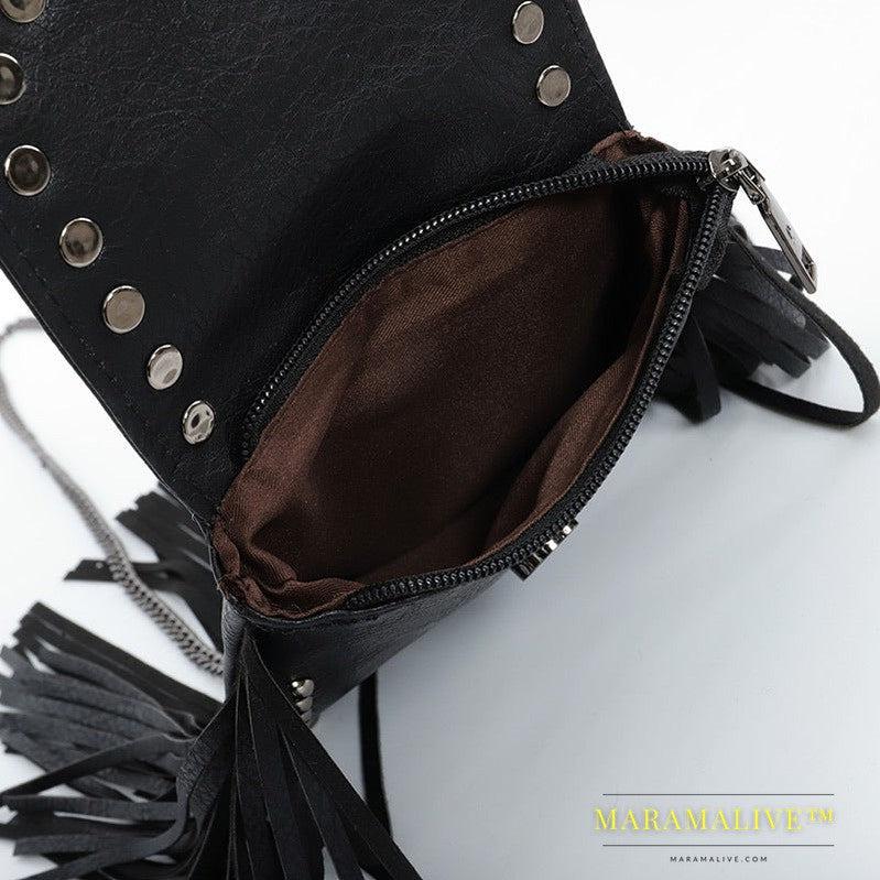 Sleek Soft Leather Studded Fringe Bag