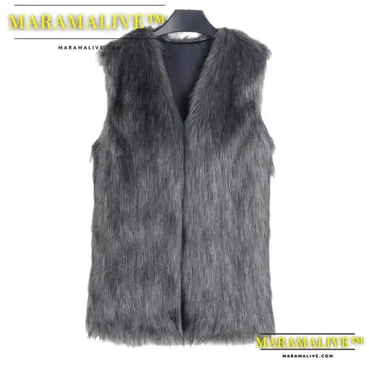 Sleeveless Jacket Women Faux Fur Vest V Neck Thick Jackets High Street Cardigan Coat Elegant Female Warm Vests Winter 2024