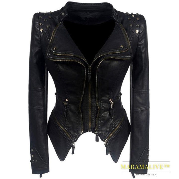 Slim-fit tuxedo mid-length leather jacket