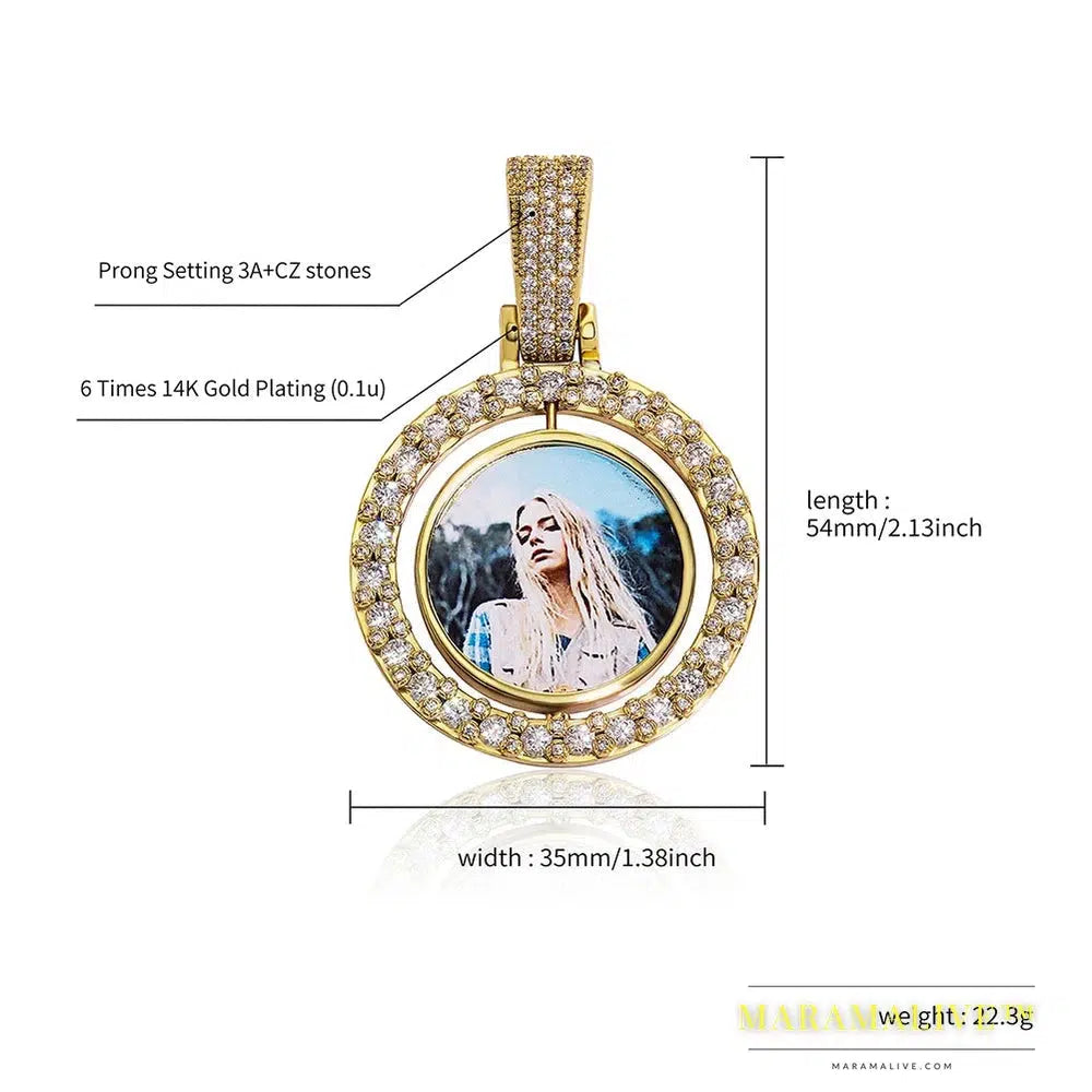 Small Size Custom Made Photo Rotating Double-sided Medallions Pendant Necklace With 4mm Tennis Chain Hip Hop Jewelry