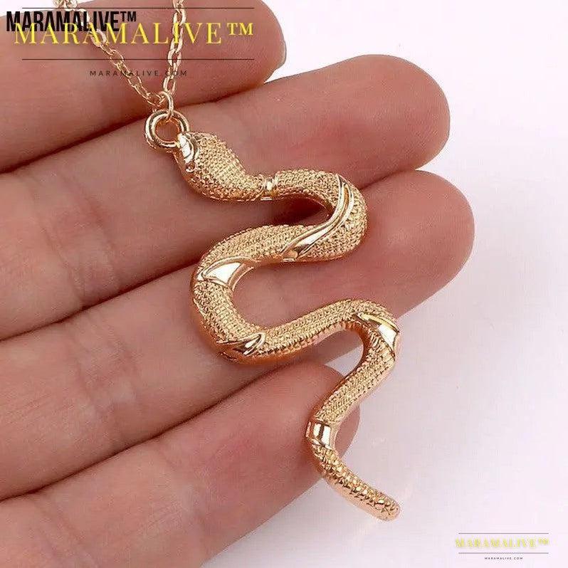 Snake Dangle Pendant Necklace - Minimalist Style, Trendy Birthday Gift