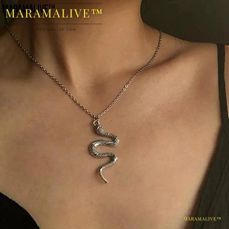 Snake Dangle Pendant Necklace - Minimalist Style, Trendy Birthday Gift