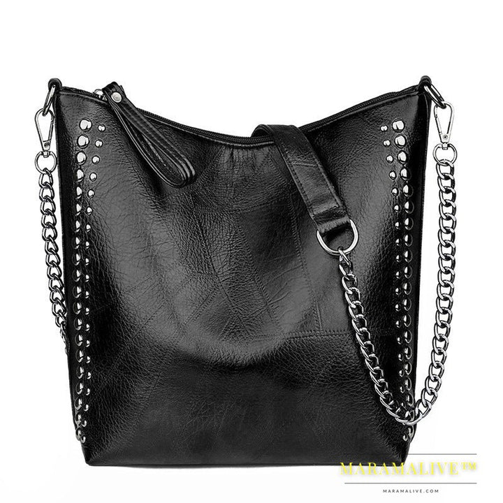 Soft Leather Studded Large Capacity Shoulder Crossbody Bag