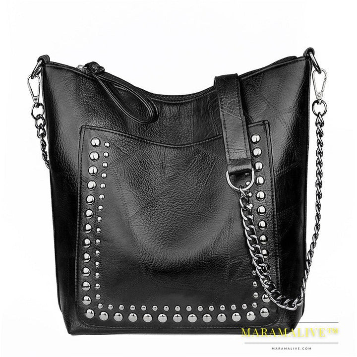 Soft Leather Studded Large Capacity Shoulder Crossbody Bag