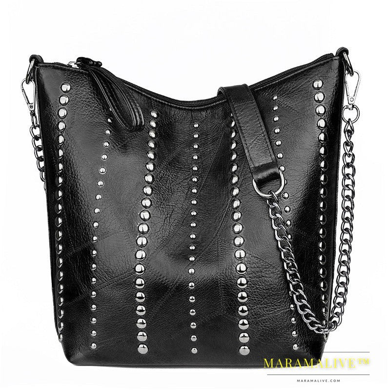 Soft Leather Studded Large Capacity Shoulder Crossbody Bag