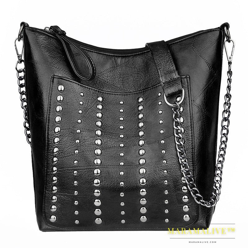 Soft Leather Studded Large Capacity Shoulder Crossbody Bag