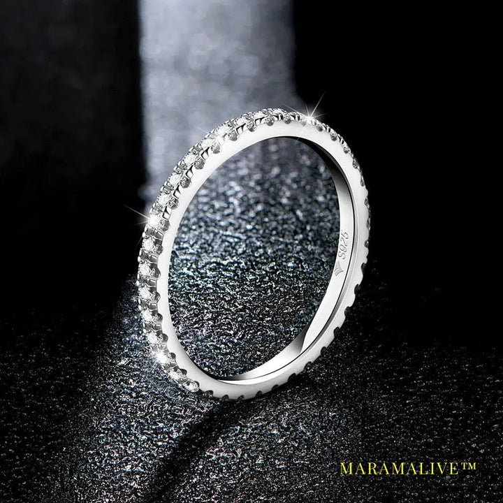 Solid 925 Sterling Silver Rings for Women Moissanite Full Eternity Wedding Band Engagement Wedding Ring Fine Jewelry