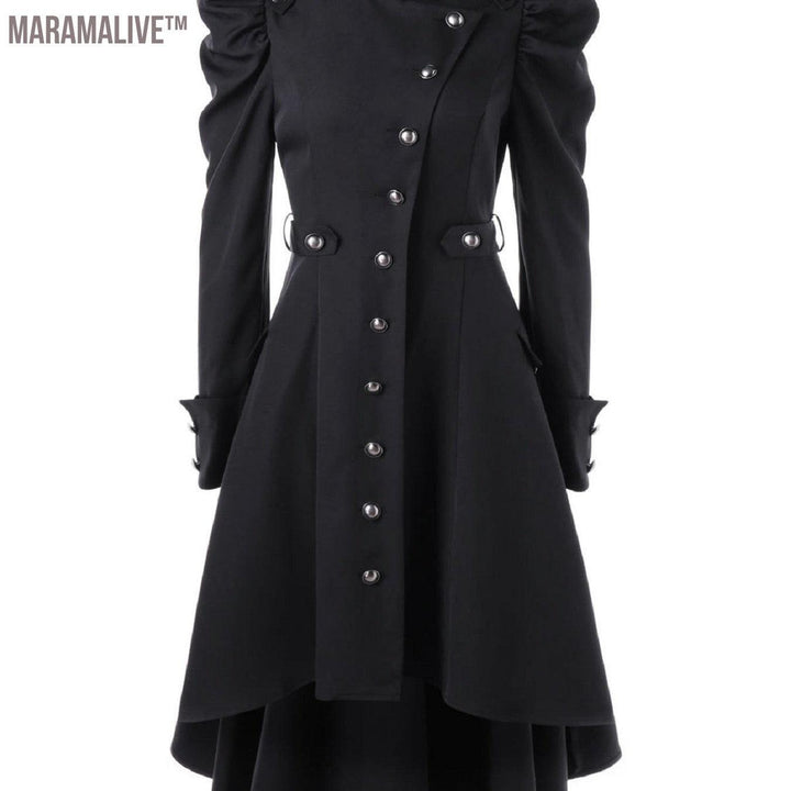 Solid Double Breasted Pea Coat, Belted Buckle Spring Mid-Long Lapel Outerwear, Women's Clothing