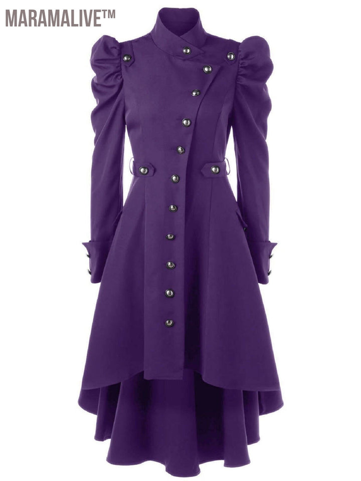 Solid Double Breasted Pea Coat, Belted Buckle Spring Mid-Long Lapel Outerwear, Women's Clothing