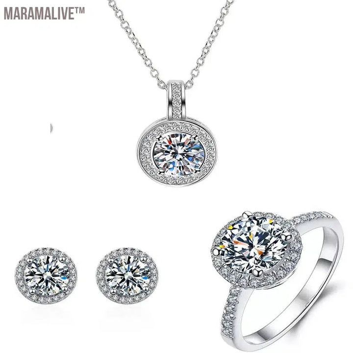 Solitaire Lab Diamond Jewelry set 925 Sterling Silver Party Wedding Rings Earrings Necklace For Women Bridal Moissanite Jewelry