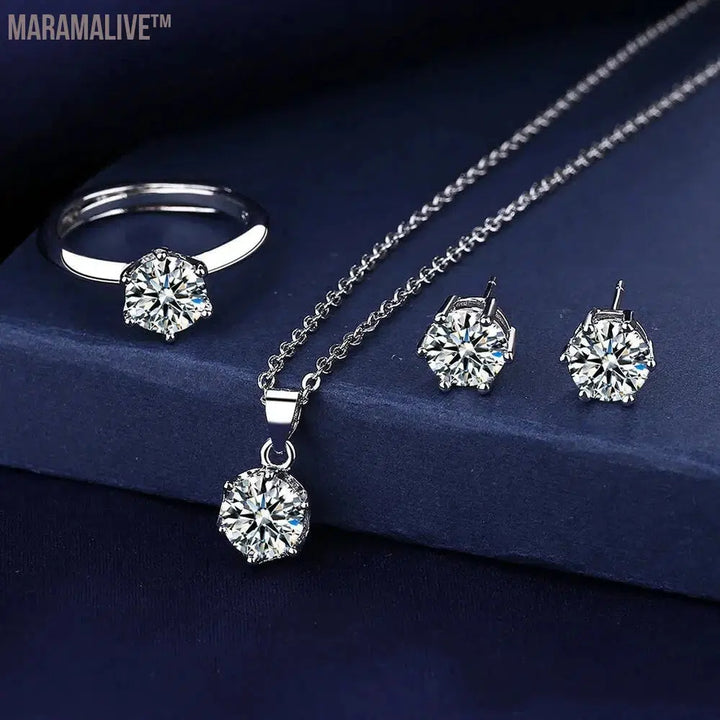 Solitaire Lab Diamond Jewelry set 925 Sterling Silver Party Wedding Rings Earrings Necklace For Women Bridal Moissanite Jewelry