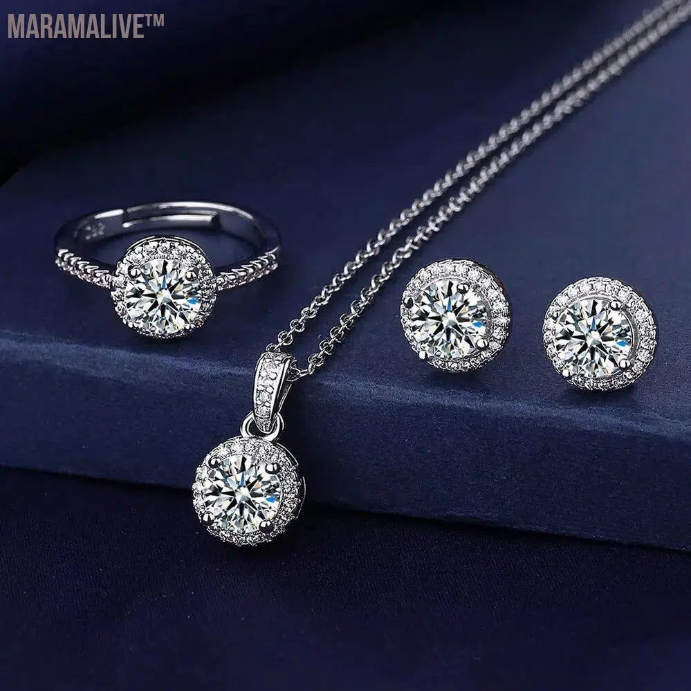 Solitaire Lab Diamond Jewelry set 925 Sterling Silver Party Wedding Rings Earrings Necklace For Women Bridal Moissanite Jewelry