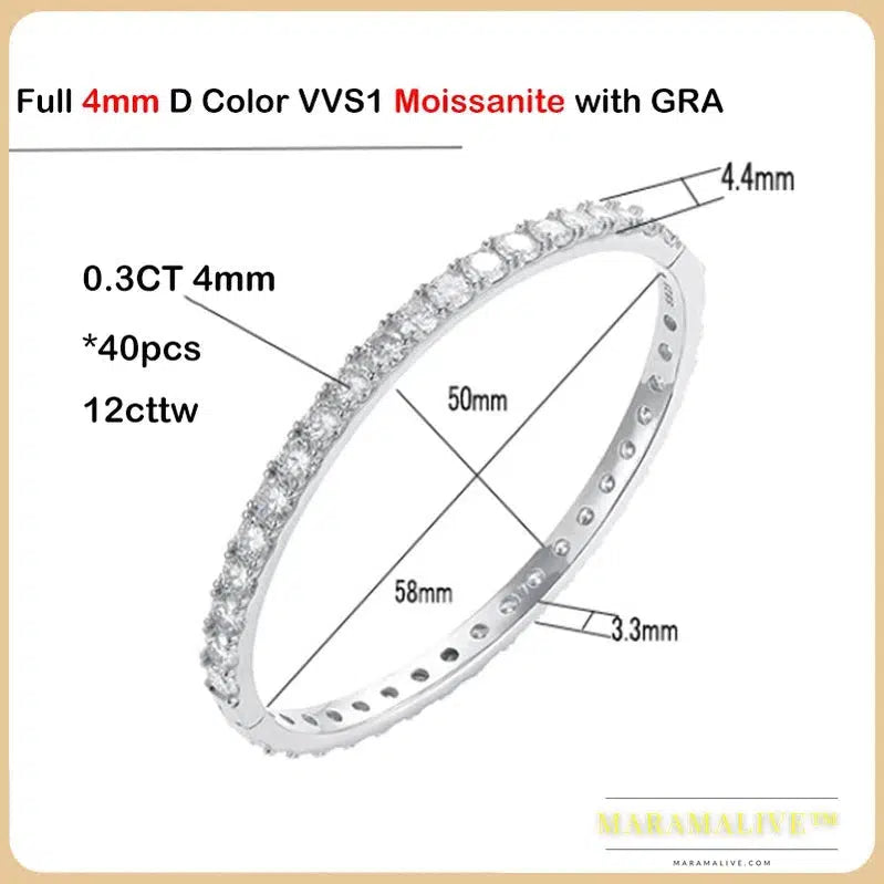 Sparkling D Color 3/4mm Full Moissanite Tennis Bracelet Bangle For Women 925 Silver Plated 18K Diamond Link Chain Bracelets