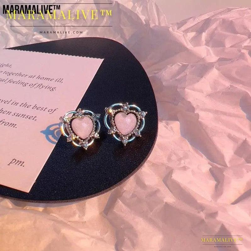 Sparkling Opal Heart Shape With Diamond Stud Earrings