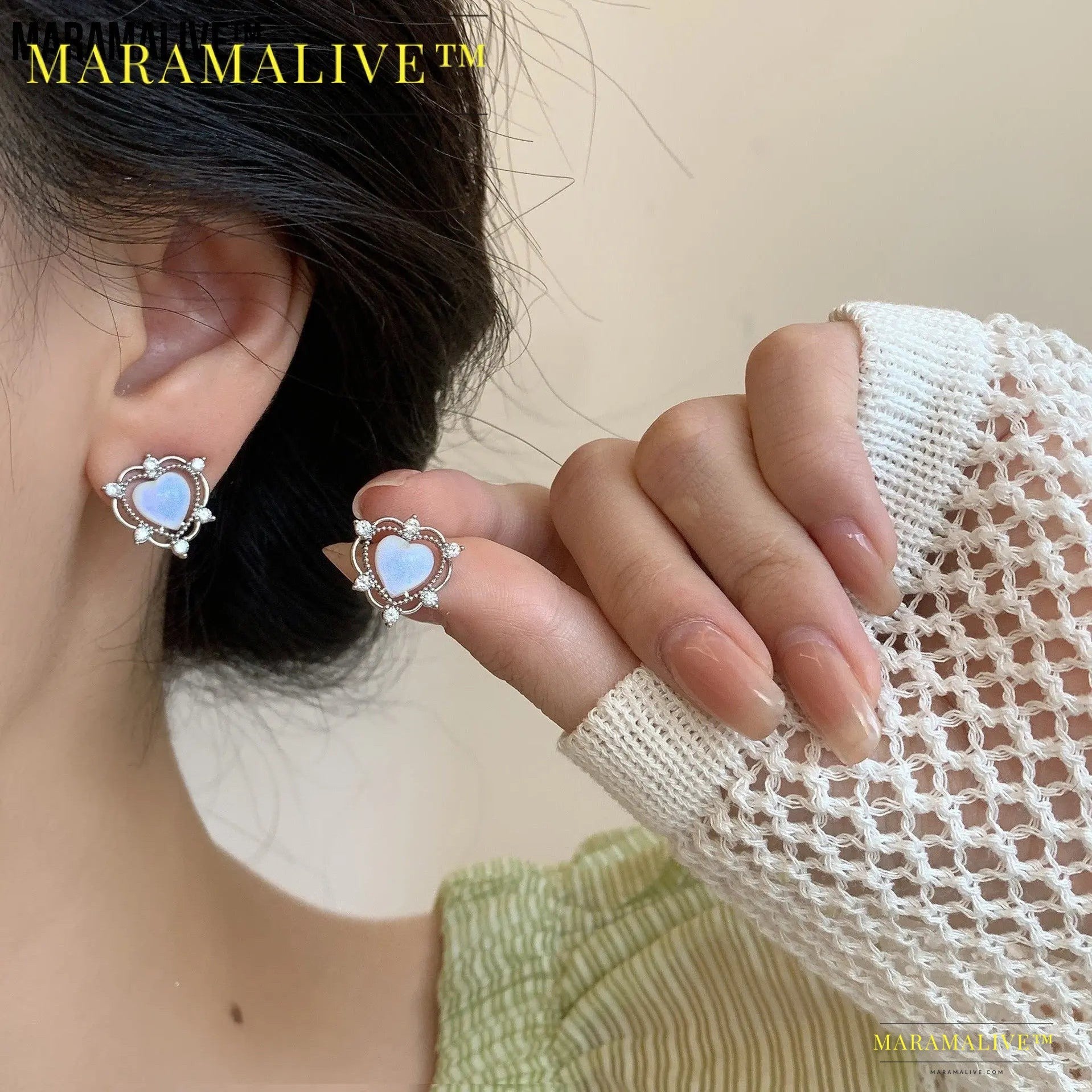 Sparkling Opal Heart Shape With Diamond Stud Earrings